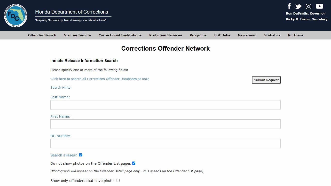 Inmate Release Information Search - Florida Department of Corrections